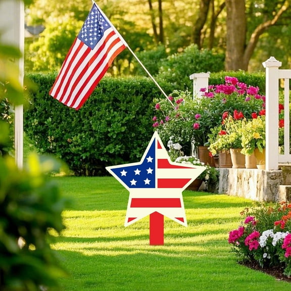 4th of July Star Garden Stakes,Patriotic American Flag Wooden Yard Stake,Independence Day Weatherproof Outdoor Decor for Lawn,Patio,Cemetery and Grave