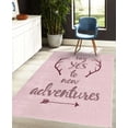 thumbnail image 4 of Adventure Decorative Rug, Calligraphic Words Antlers and Arrow on Grunge Dotted Backdrop, Quality Carpet for Bedroom Dorm and Living Room, 6 Sizes, Dark Fuchsia, by Ambesonne, 4 of 4