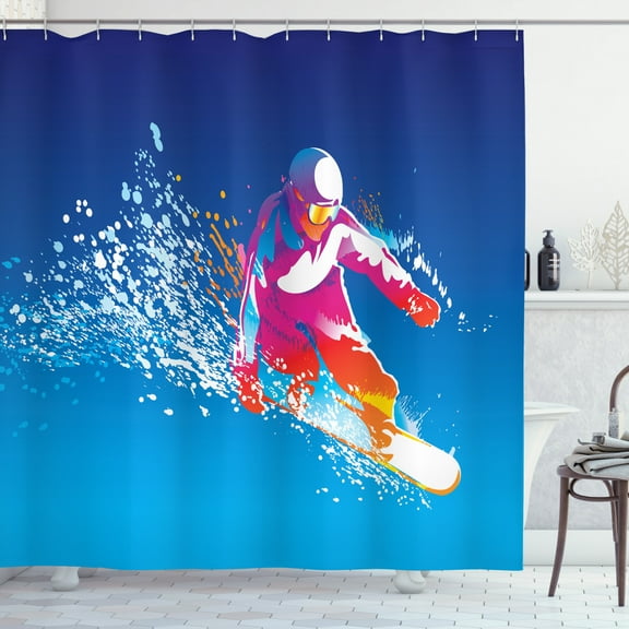 Ambesonne Youth Shower Curtain, Colorful Snowboarding Man, 69"Wx84"L, Multicolor