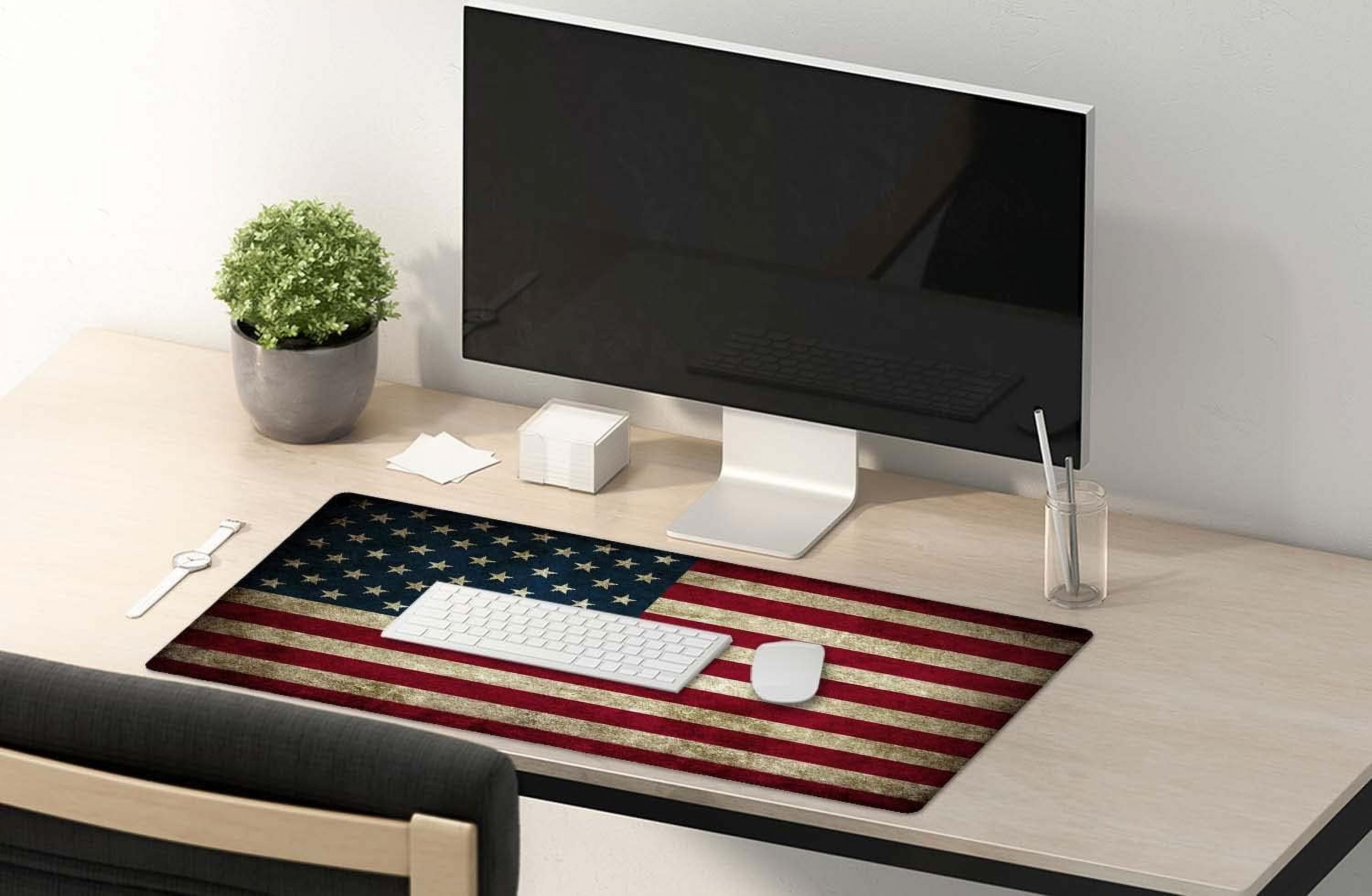 Vintage American Patriotic US Flag Mouse Pad 35.4 x 15.7 Inch XXL Full Desk Mousepad Extended Large Non-Slip Rubber Base Waterproof Big Keyboard Mat with Stitched Edges for Gaming and Office