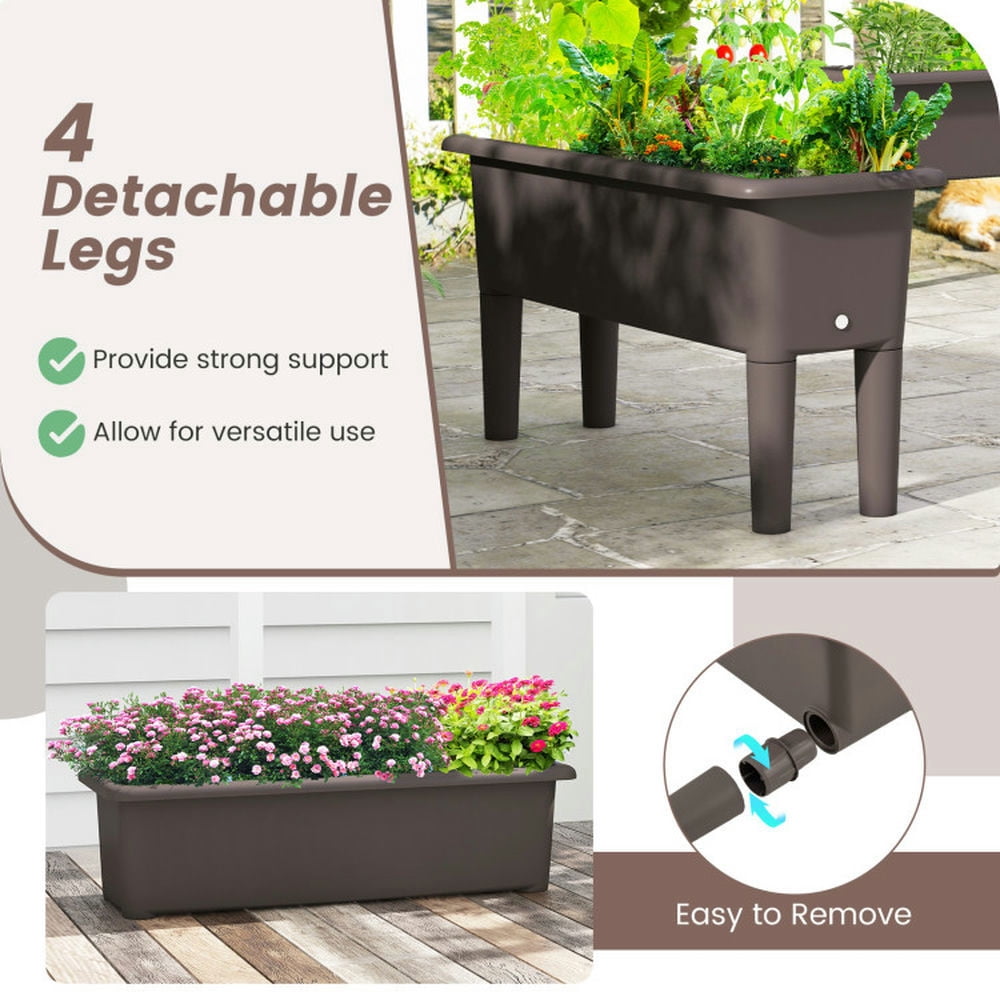 Topcobe 2 Pieces Raised Garden Beds Self-Watering Planter Box with Detachable Legs and Drainage Hole, Garden Boxes Outdoor Raised, Coffee