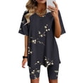thumbnail image 3 of Blusas para Mujeres Casual Cuello en V Impresión de Manga Corta Blusa Y Pantalones Cortos Dos Piezas Pantalones Conjunto, 3 of 4