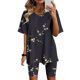 thumbnail image 2 of Blusas para Mujeres Casual Cuello en V Impresión de Manga Corta Blusa Y Pantalones Cortos Dos Piezas Pantalones Conjunto, 2 of 4