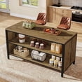 thumbnail image 5 of Finmind 63" Kitchen Island with Storage & Seating, Farmhouse Stationary Island Table with Metal Frame, Large Countertop Coffee Bar Cabinet for Kitchen/Dining Room, Rustic Brown & Black, 5 of 7