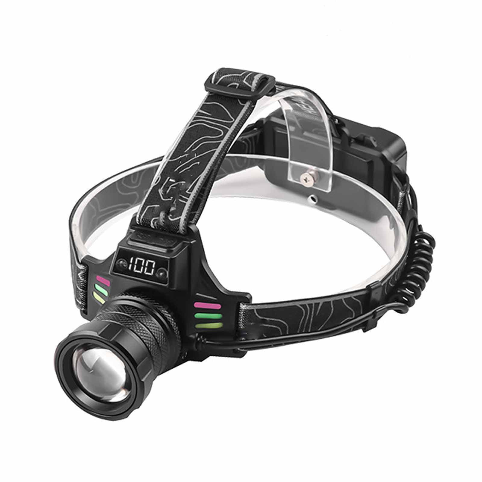 Rechargeable LED Headlamp with Digital Display USB Charging Waterproof Head Light for Outdoor Camping Hiking Night Fishing Searchlight Hands-Free Illumination Adjustable Beam Bright Flashlight C