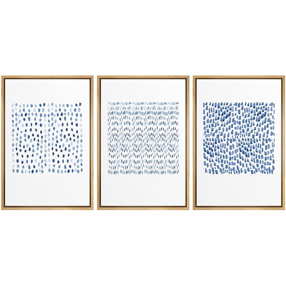 IDEA4WALL Framed Canvas Wall Art Blue Triangles, Lines and Brushstrokes Decorative Patterns Illustrations Minimalism Modern Relax/Calm for Living Room, Bedroom, Office