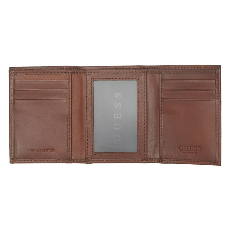 Guess Men s 31GU110011 Credit Card ID Logo Genuine Leather Trifold Wallet Brown OS Walmart