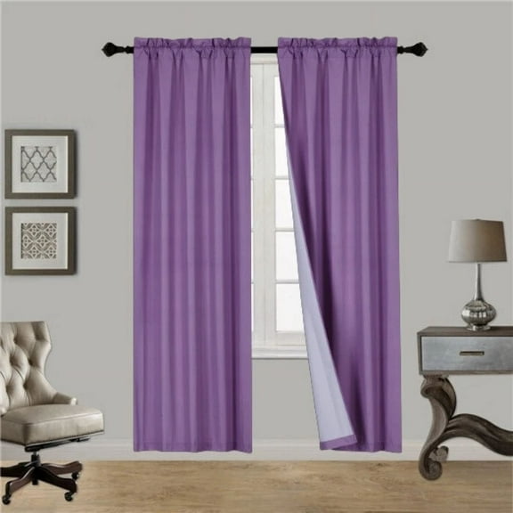 R64 Classic Purple Blackout Kitchen Curtains, 35 x 63 In