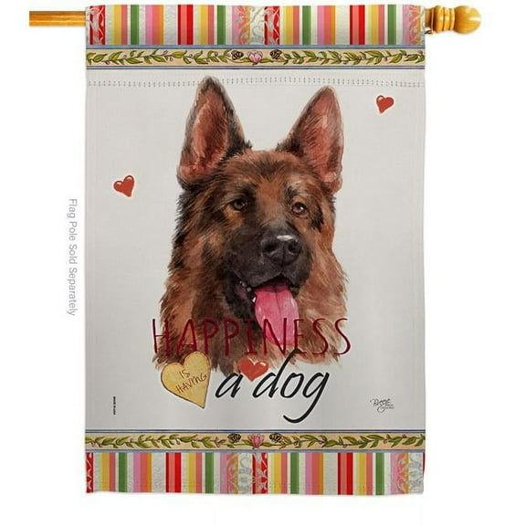 Breeze Decor H110253-BO Red German Shepherd Happiness Animals Dog 28 x 40 in. Double-Sided Decorative Vertical House Flags for Decoration Banner Garden Yard Gift