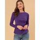 thumbnail image 4 of Blusa básica de manga larga con cuello redondo y frente giratorio para mujer Púrpura M, 4 of 6
