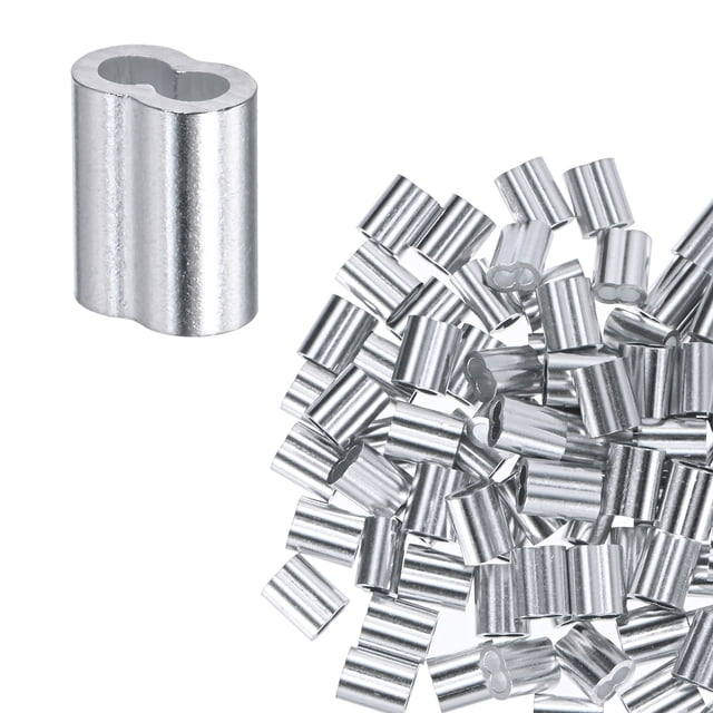 Uxcell 100-Pack Aluminum Crimping Loop Sleeves, 2mm 5/64 Double Round Barrel Wire Rope Sleeves