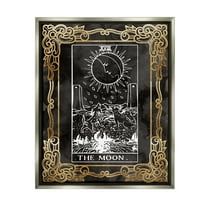 Stupell Industries Patterned Moon Tarot Landscape Painting Gray Floater Framed Canvas Art Print Wall Art, 25 x 31