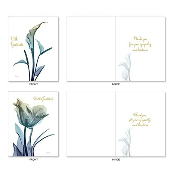 The Best Card Company - 10 Sympathy Thank You Cards (4 x 5.12 Inch) - Boxed Flower Condolence Gratitude - Blooming Expressions AM6221STG-B1x10