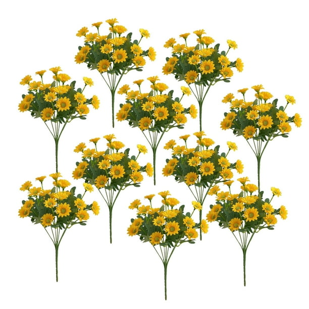 10 ramos de flores artificiales, arbustos falsos, decoración de jardín, tela de seda elegante Amarillo
