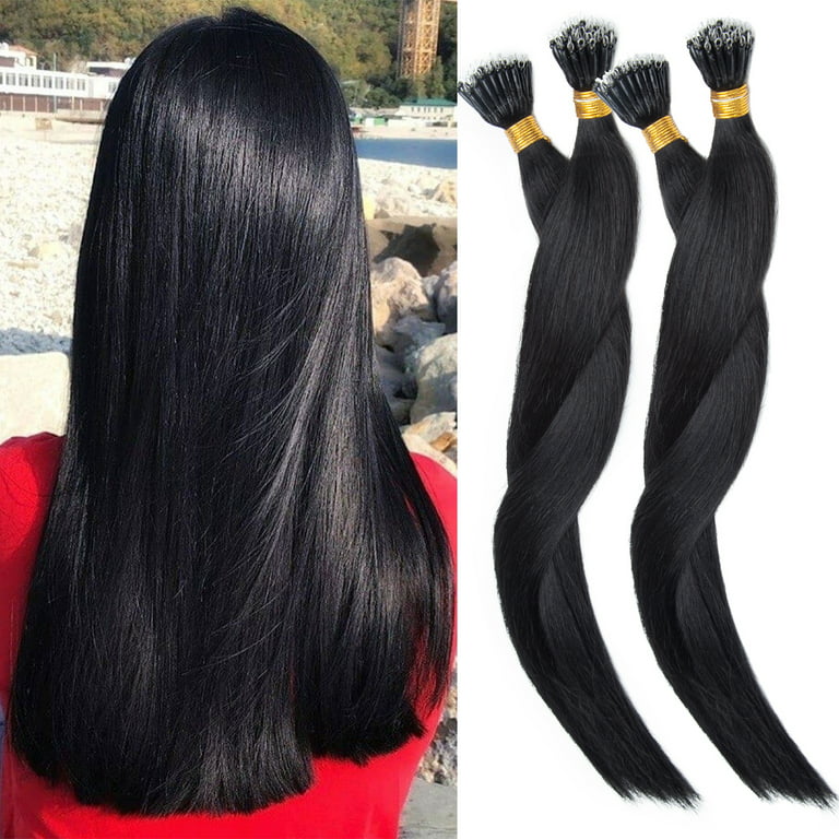 SEGO Nano Bead Ring Human Hair Extension Pre Bonded Nano Tip Remy Hair  Extensions Micro Beads Rings Loop Hand Tied Hairpiece 16 Inch #613 Bleach