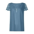 thumbnail image 3 of Fesfesfes Women's Solid Color T-Shirt With Button-Front Lace Patchwork Short Sleeved Loose Tops V-Neck Summer Casual Blouse Summer (Blue,S), 3 of 5