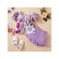 thumbnail image 2 of Franhais 2 Pieces Girls Suit Set, Floral Print Short Puff Sleeve Ruffle Tops+ Solid Color Shorts, 2 of 9