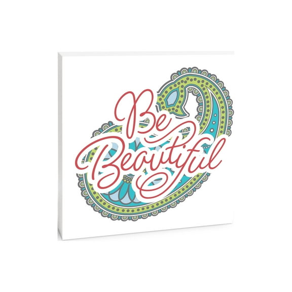 Be Beautiful Lime Mint Paisley 10 x 10 Wood Tabletop Sign Plaque