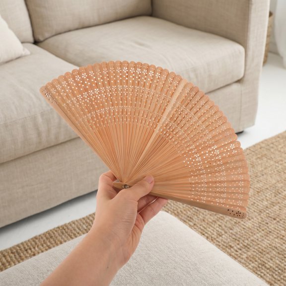 MOKKHNB Light Brown Bamboo Folding Hand Fan with Nonslip Handle Portable Fan for Summer Days