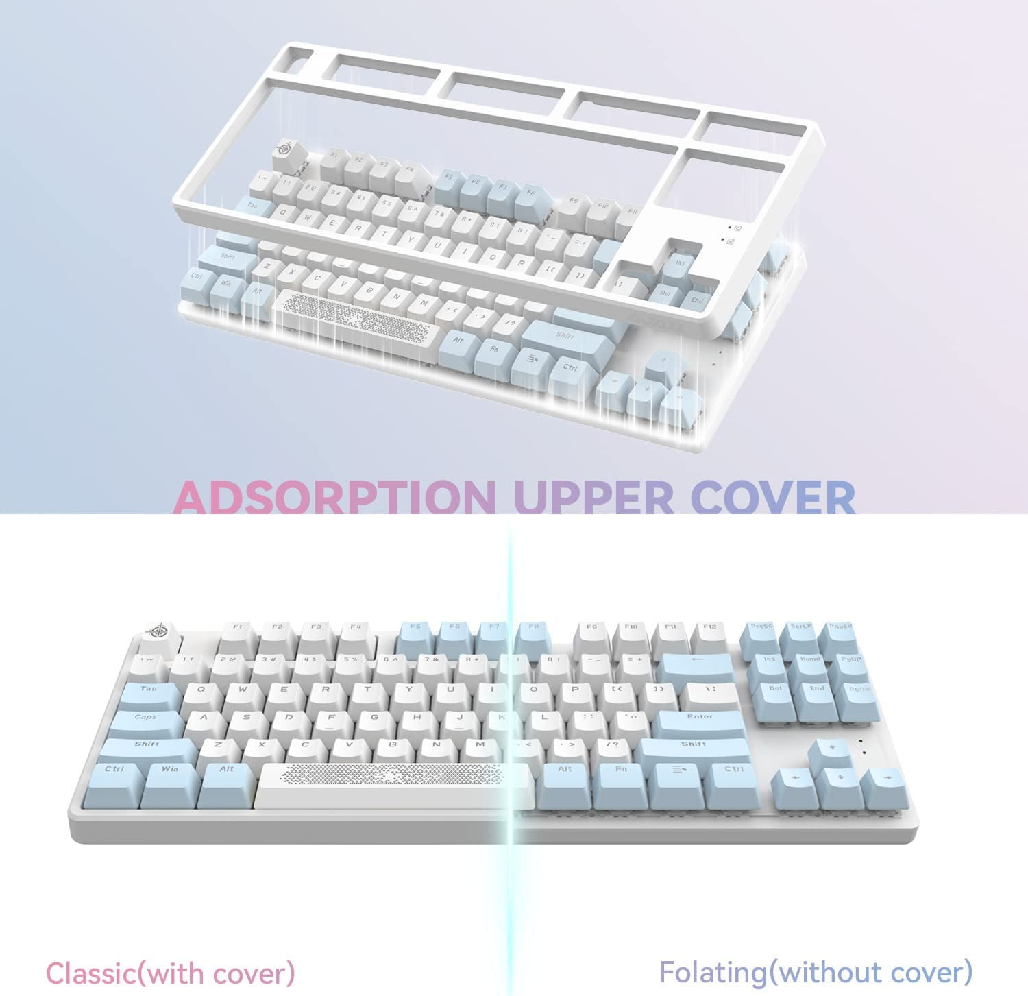 Lexontech AK873 Wired 87 Key TKL Mechanical Gaming Keyboard with Rainbow Backlit Hot-swap Tactile Blue Switch NKRO Gasket Ergonomic Wrist Rest Custom Coiled Aviator Cable for PC/Mac/PS4 Gamer