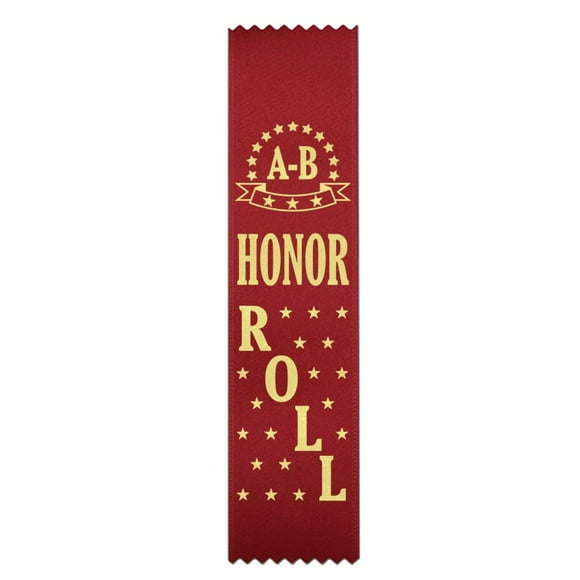 RibbonsNow "A-B" Honor Roll Award Ribbons - 100 Red Bookmark Style Ribbons