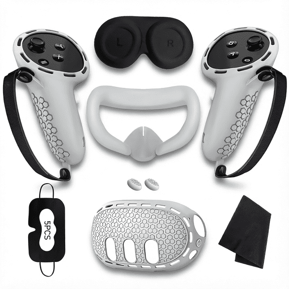 For VR Silicone Protective Accessory Kit Compatible with Meta Quest 3 Not Fit Quest 3S 7 in 1 Full Protection Set Controller Grips Face Pad Eye Mask Lens Cover White