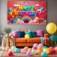 thumbnail image 5 of Colorful Happy Birthday Banner with Rainbow Sun Clouds Balloons and Gifts Backdrop Party Supplies Birthday Decoration Photography Props Birthday Party Decorations, 5 of 7