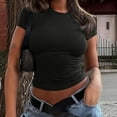 thumbnail image 2 of Fashion $15 & under Olyvenn Womens Tops Slim Fitted Summer Going Out Crop Tee Top Basic Baby Tees Short Sleeve Crew Neck Shirt Y2K Clothing Black 4, 2 of 7