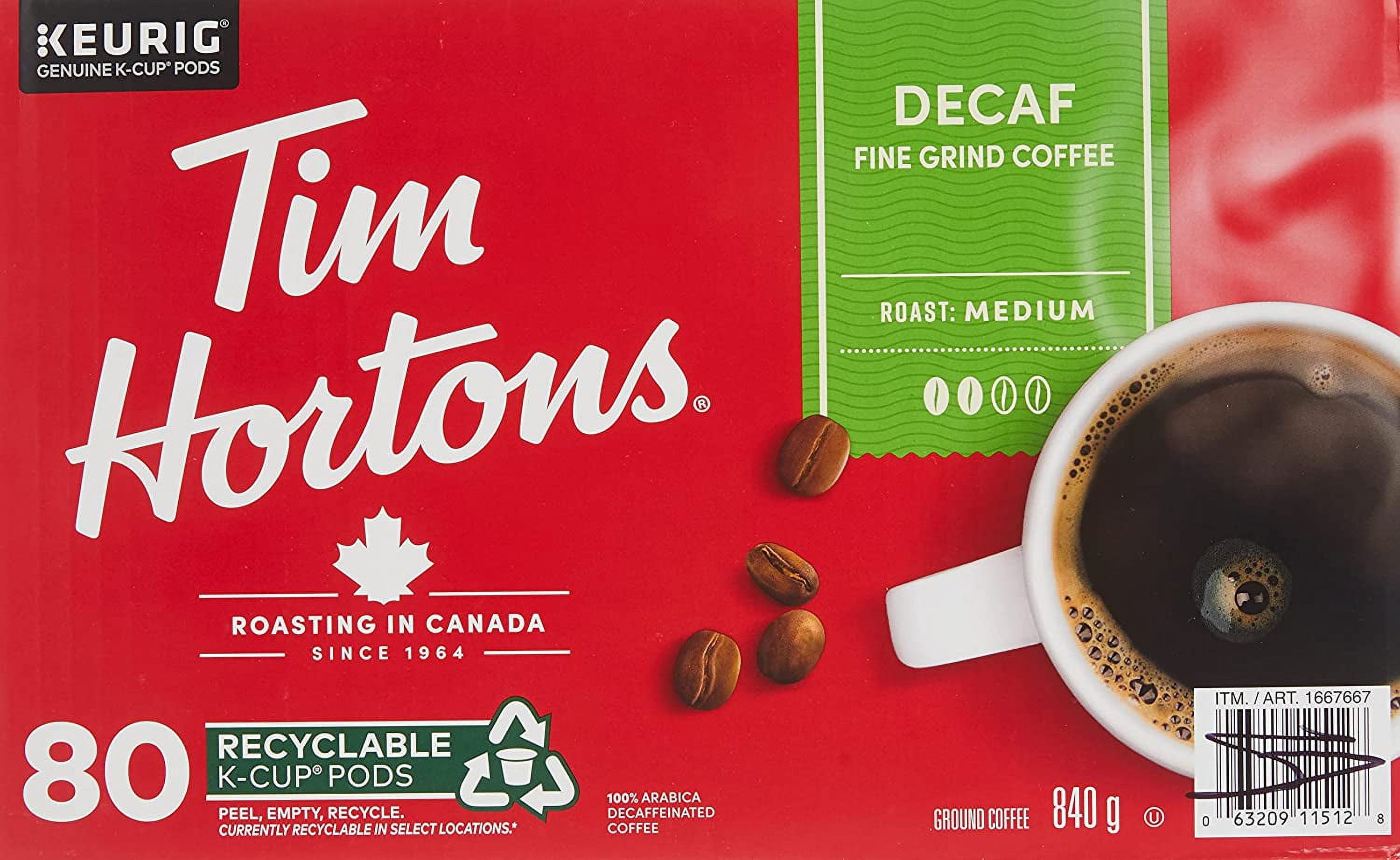 Tim Hortons Single-serve Decaf 80 K-Cup Pods, 840g/29.6oz {Imported from Canada}