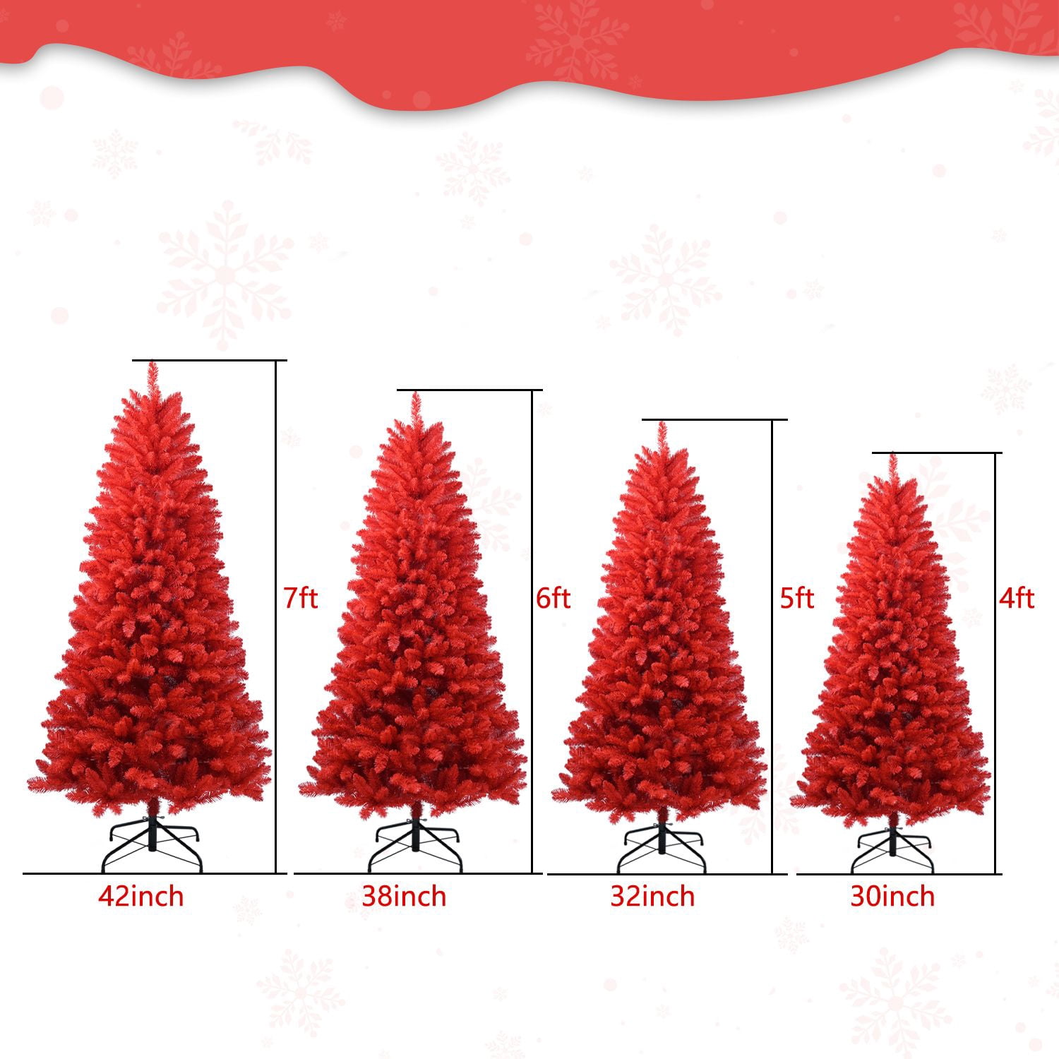 5FT Artificial Red Christmas Tree with 624 Branch Tips for Halloween Holiday Decor Indoor Outdoor