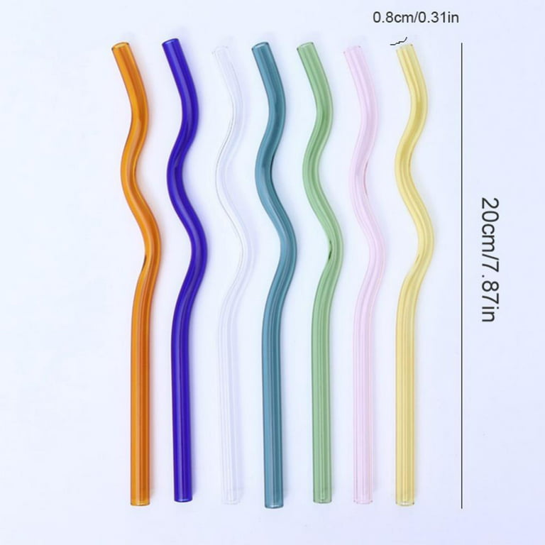 Reusable Bent Wavy Clear Glass Straw for Smoothies, Milkshakes, Juice 
