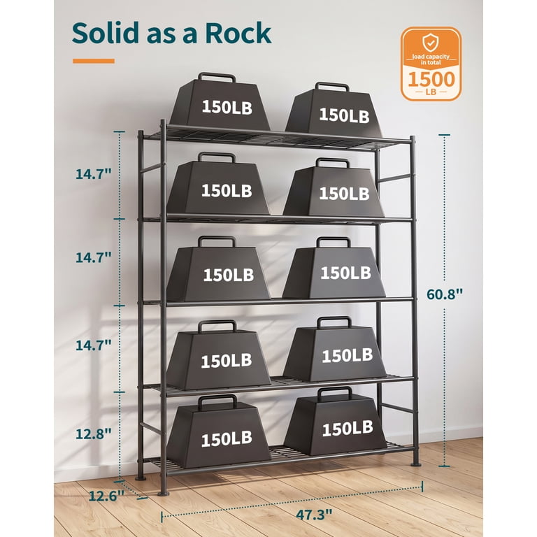 Sakugi 5-Tier Wire Shelving Unit, 1500 Lbs Capacity photo 3
