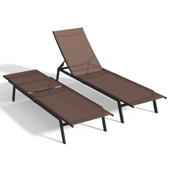 AECOJOY Patio Metal Lounge Chairs for Outside Adjustable Outdoor Chaise Lounge for Outside Pool Set of 2 - Brown