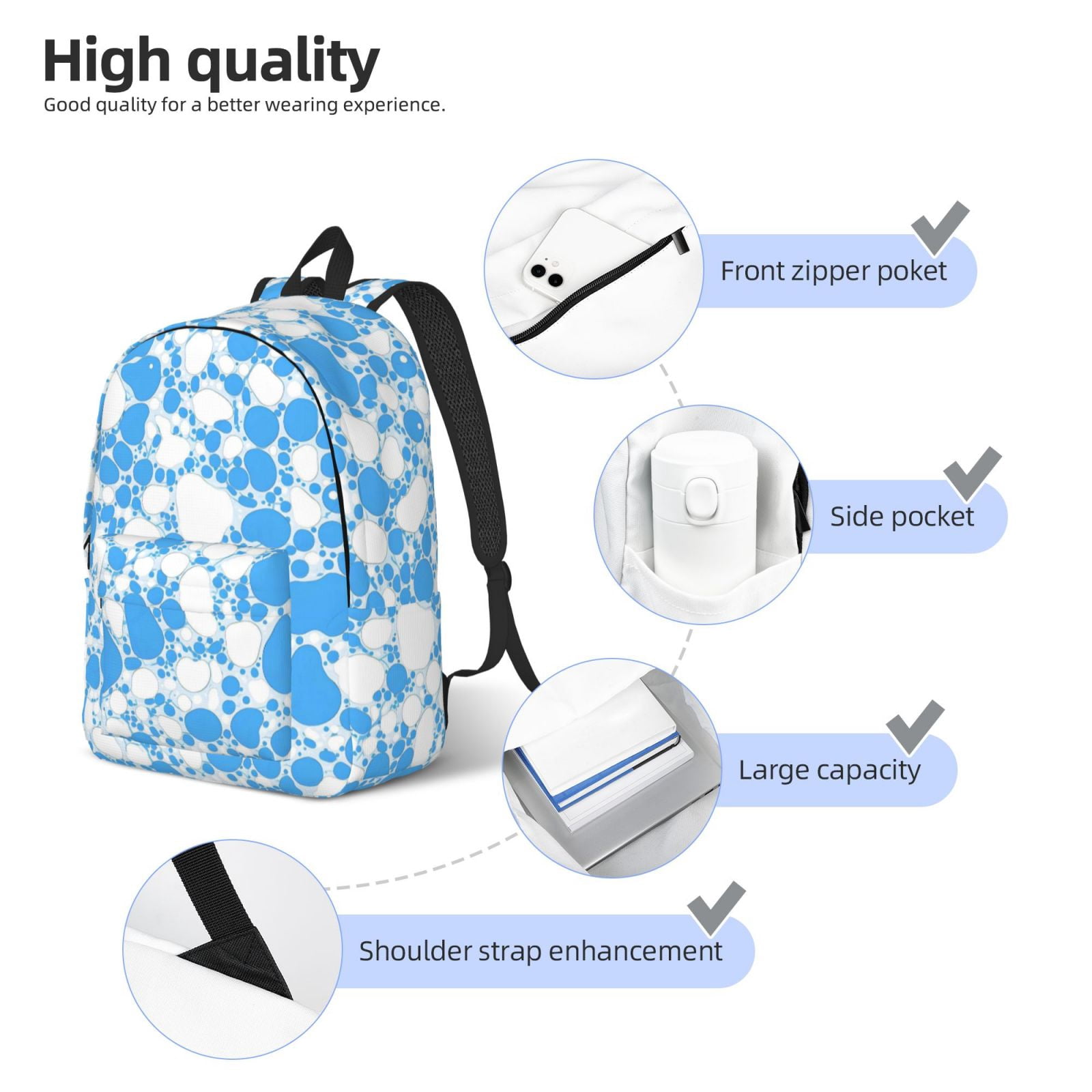 Casual Canvas Backpack Without Interlayer Large Capacity Stick Bag Design For Outdoor Shopping Office Outdoor Sports Milk Cow Skin Print Style Powderblue_4 Small