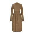 thumbnail image 6 of Lovskoo Women Long Sleeve Sweater Dress Fall Winter Cute Mock Neck Casual Knit Pleated Pullover Formal Dresses Brown, 6 of 7