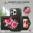 thumbnail image 6 of for iPhone 14 Plus Crossbody Wallet Case with Card Holder, Flower Pattern Back Flip PU Leather Case Stand Purse Case for Women Girls with Wrist Strap Lanyard, RFID Blocking Shockproof Cover, Black, 6 of 11