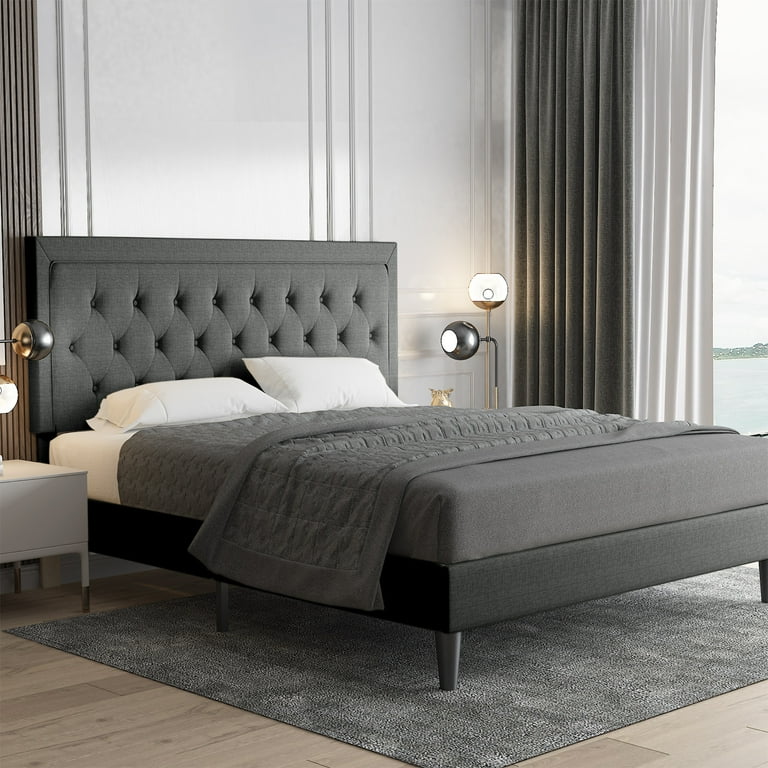 Allewie King Size Bed Frame, Wood Upholstered Platform with Allewie King Size Bed Frame, Wood Upholstered Platform with