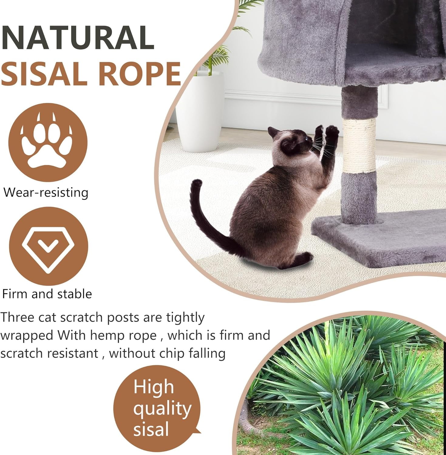 FDW Cat Tree 37 Inch Tall Cat Tower Kitten with Scratching Posts and Perches Indoor Activity Center for Cats (Light Grey)