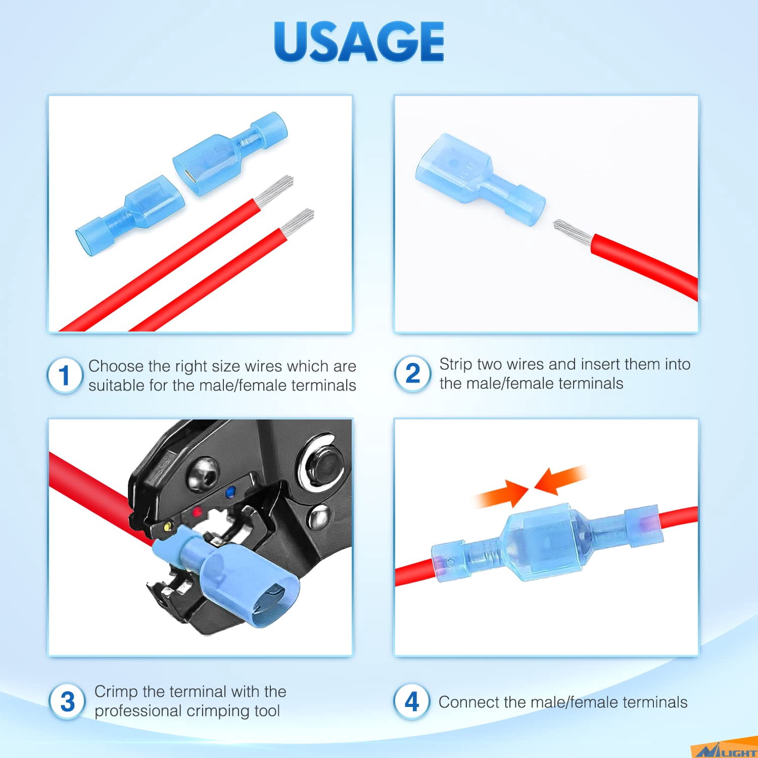 Nilight 400Pcs Spade Terminals Nylon Quick Disconnect Terminals Male and Female Spade Connectors Kit Electrical Insulated Wire Crimp Terminals Assortment Kit