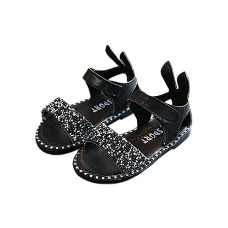 

Tenmix Girl s Flat Sandals Summer Dress Sandal Ankle Strap Princess Shoes Beach Kids Casual Cartoon Black 9C