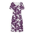 thumbnail image 4 of Uaswgudfs Women's Short Sleeve V-Neck Midi Dress​ - Summer Casual Floral Embellishment & Pockets, Knee-Length Soft Fabric & Versatile Style Purple S, 4 of 7