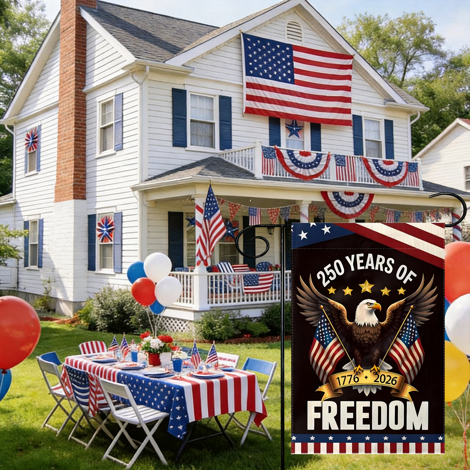 America 250th Garden Flags,USA 250th Anniversary Patriotic Flag Double-Sided with Eagle Design, 1776-2026 Commemorative, July 4th Party Outdoor Supplies,12 x 18 Inch