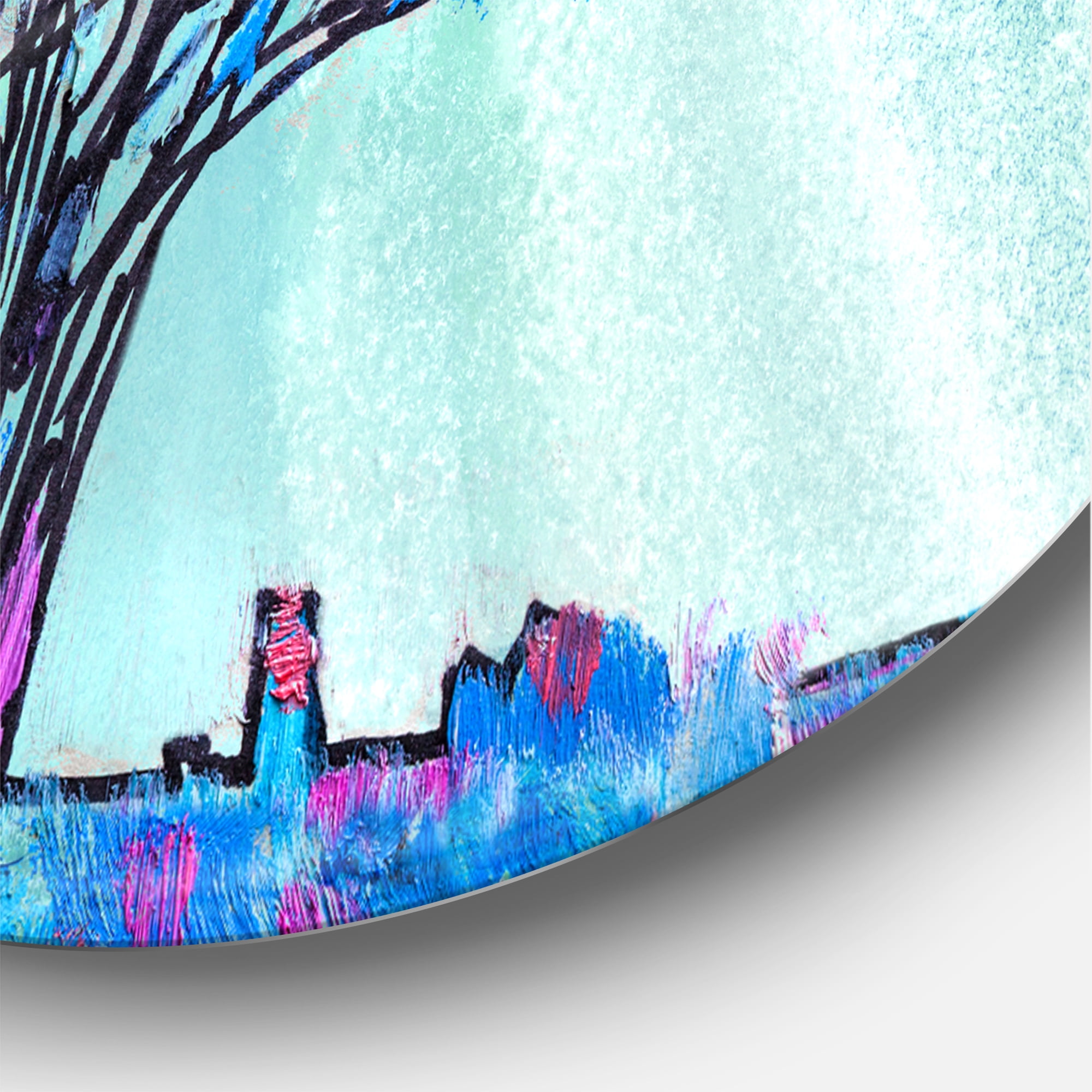 Designart 'Blue Coloured Tree Abstract Impression I' Modern Circle Metal Wall Art 11x11 - Disc of 11