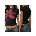 thumbnail image 3 of Aojekbee Women T-shirt, Crew Neck Short Sleeve Flower Print Slim Fit Summer Tops for Casual Daily, 3 of 7