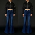 thumbnail image 5 of QURATI Women's High Waisted Flare Jeans | Retro Stretchy Bell Bottom Denim Pants Womens Bottoms Dark Blue XXL, 5 of 8