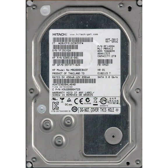 HUA723020ALA640 P/N: 0F14994 MLC: MRKA12 Hitachi 2TB