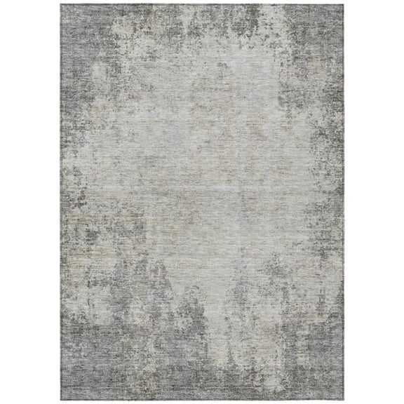 HomeRoots 612329 5 x 8 ft. Gray & Ivory Abstract Washable Indoor & Outdoor Rectangle Area Rug