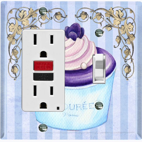 Metal Light Switch Plate Cover Purple Luxury Cupcake Striped Wallpaper Blue CAK051
