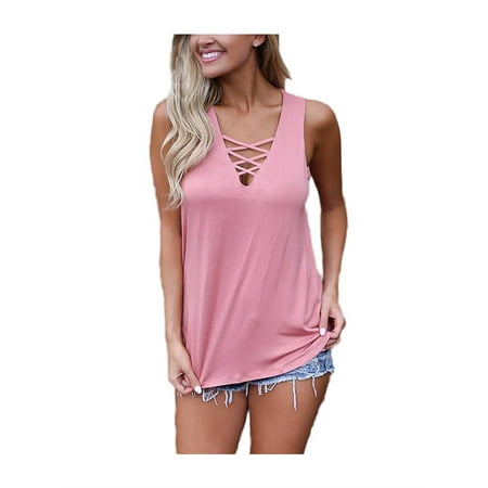 Vert Tee - Summer Sleeveless Cross Women Casual Vest Shirt