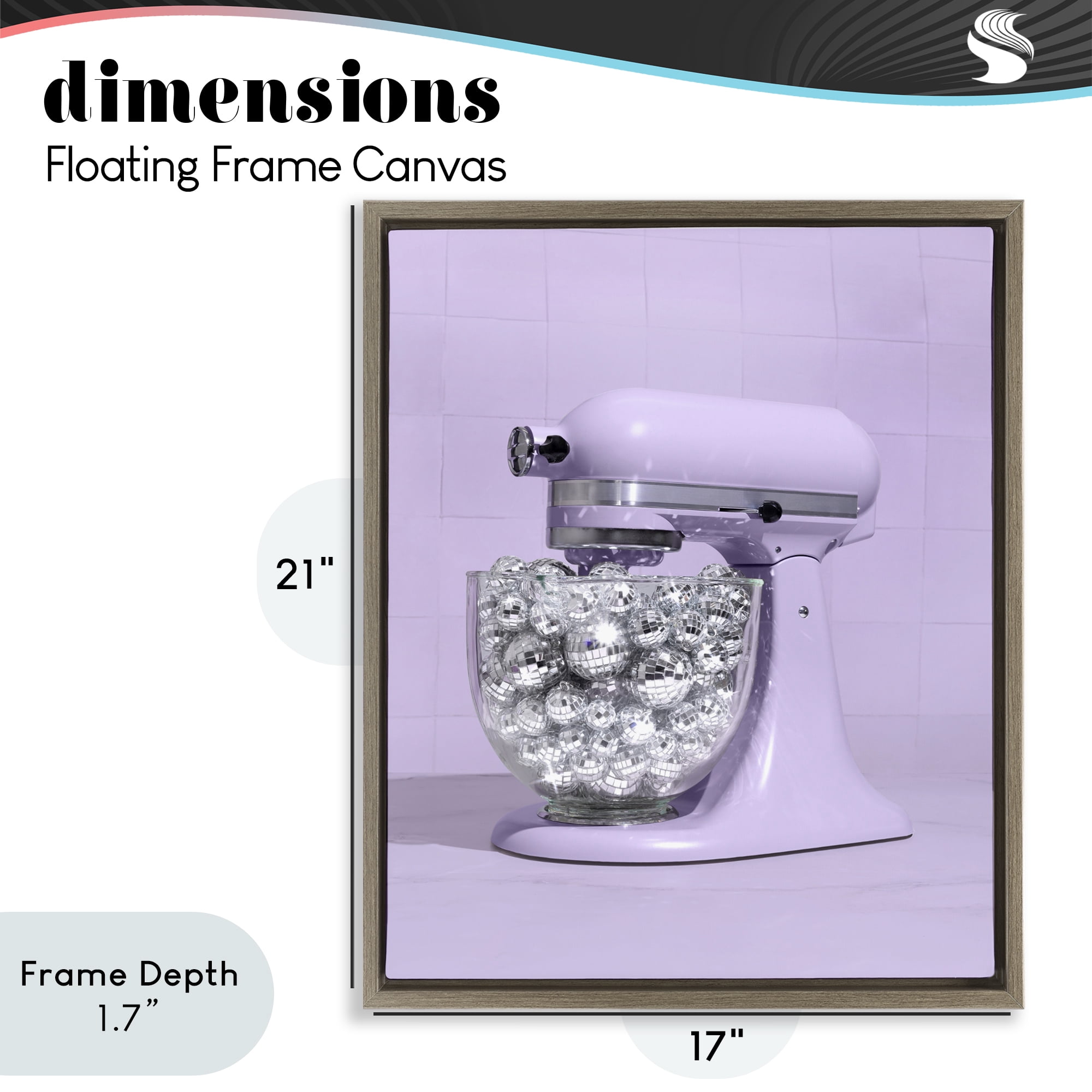 Stupell Industries Disco Kitchen Mixer over Purple Brown Framed Floater Canvas Wall Art, design by LISH Creative